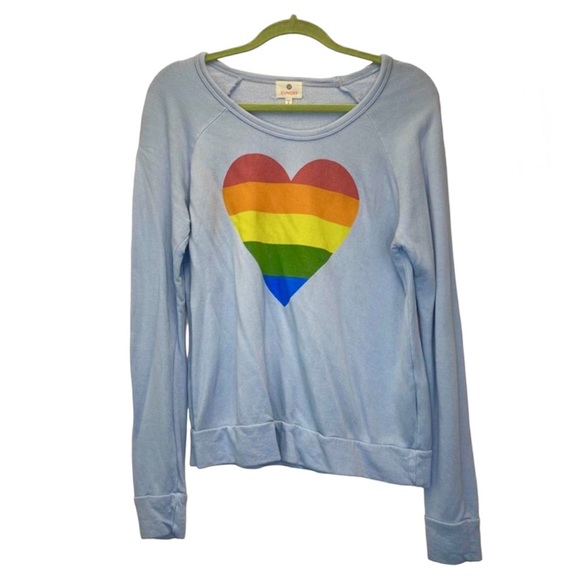 Sundry Crewneck 0 XS Rainbow Heart Long Sleeve Lightweight Pullover Top Pride - Picture 2 of 7
